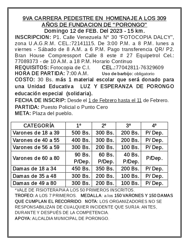 9va Carrera Pedestre a Porongo