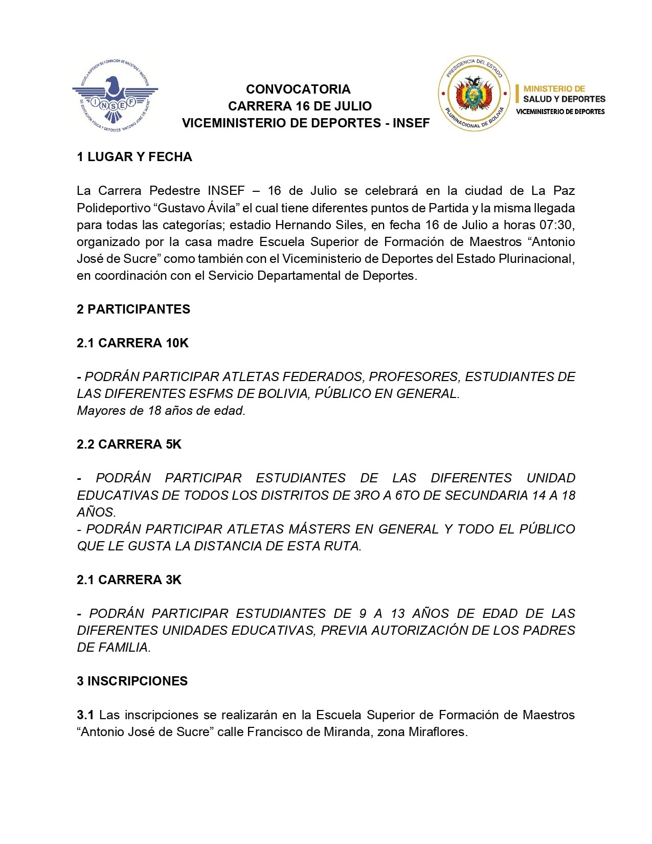 Carrera Pedestre 16 de Julio La Paz en movimiento